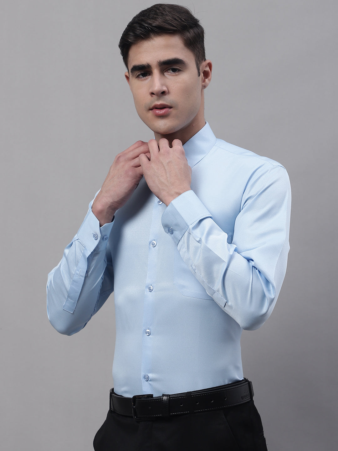 Men's Light-Blue Dobby Textured Formal Shirt