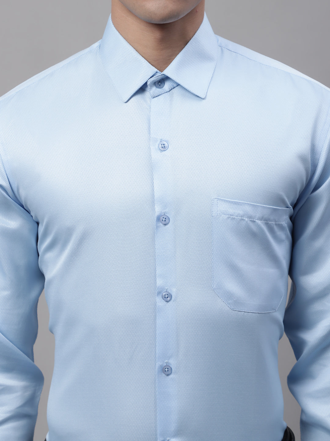 Men's Light-Blue Dobby Textured Formal Shirt
