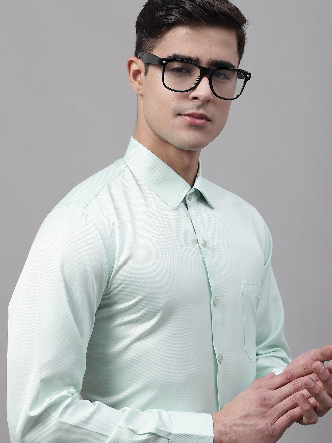 Men's Light-Green Dobby Textured Formal Shirt