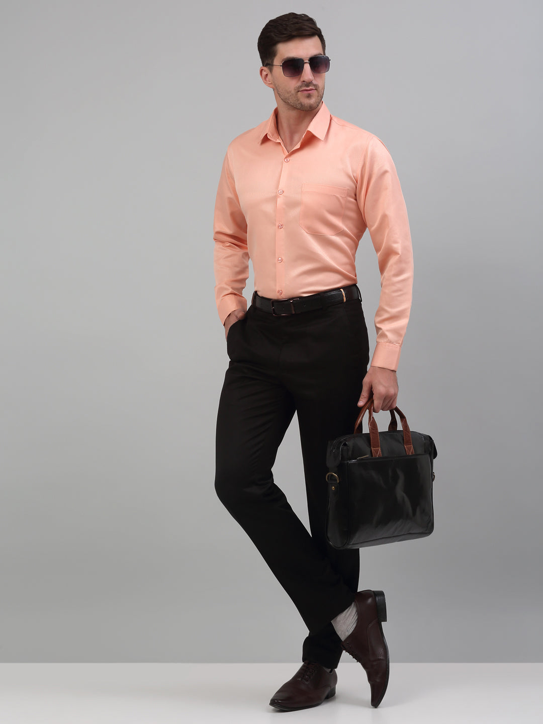 Men's Orange Dobby Textured Formal Shirt