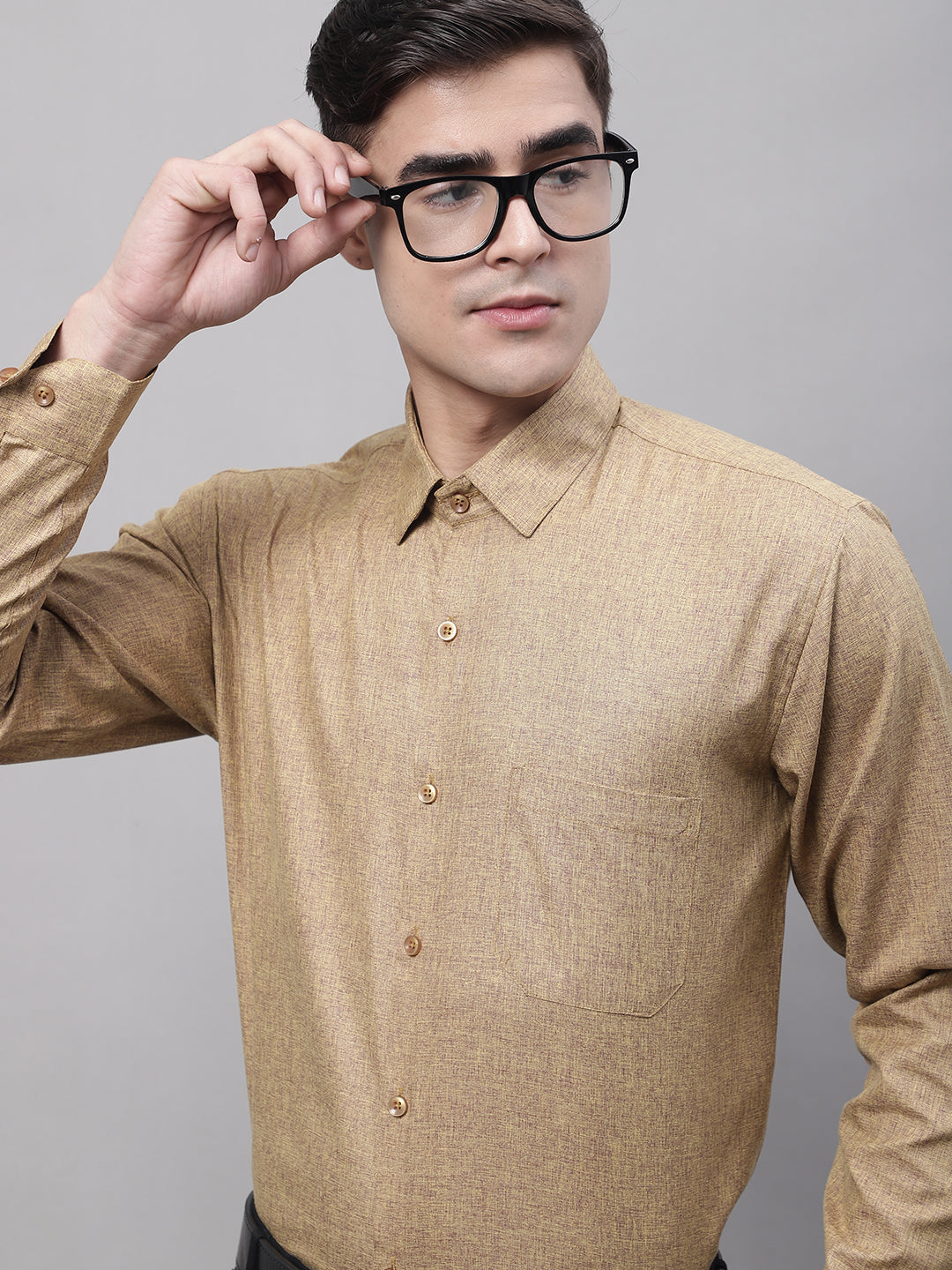 Men's Brown Cotton Solid Formal Shirt