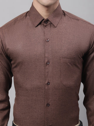 Men's Coffee Brown Cotton Solid Formal Shirt