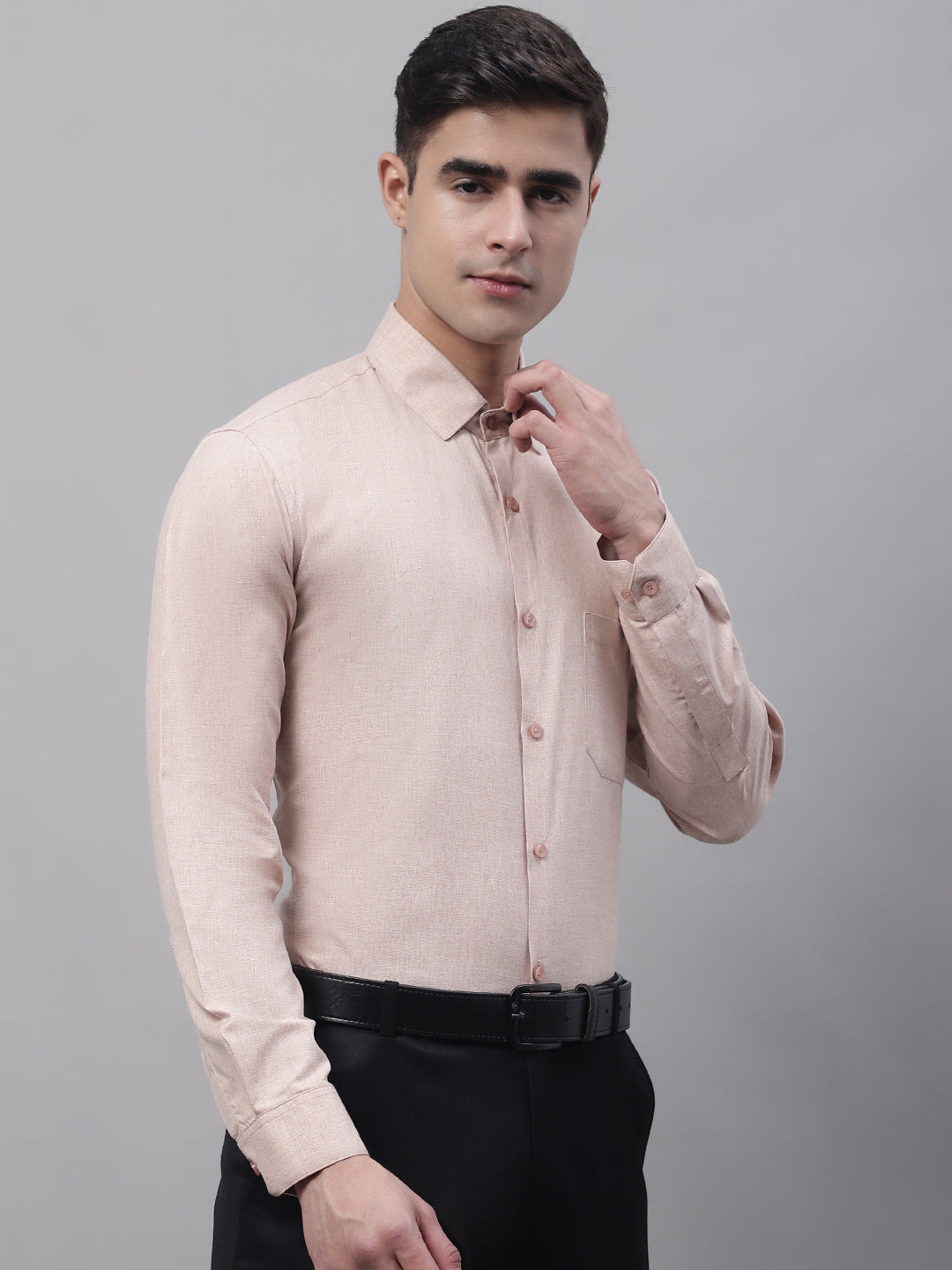 Men's Light-Brown Cotton Solid Formal Shirt