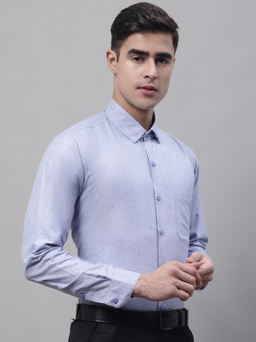 Men's Light-Grey Cotton Solid Formal Shirt