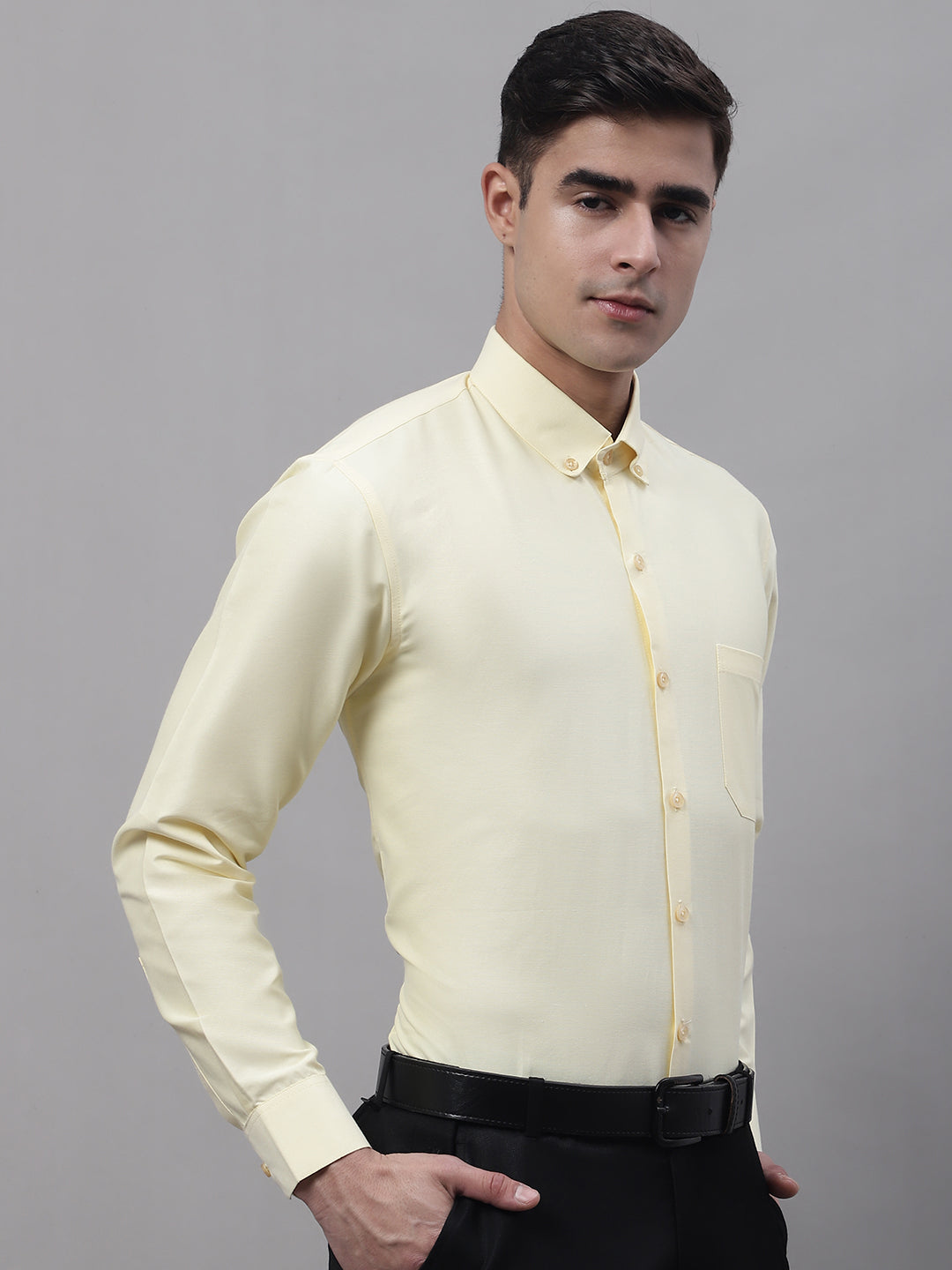 Men's Lemon Cotton Solid Formal Shirt