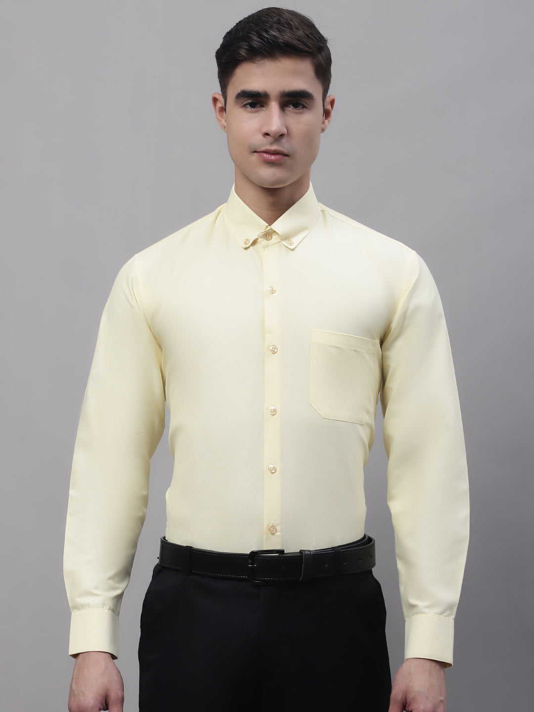 Men's Lemon Cotton Solid Formal Shirt