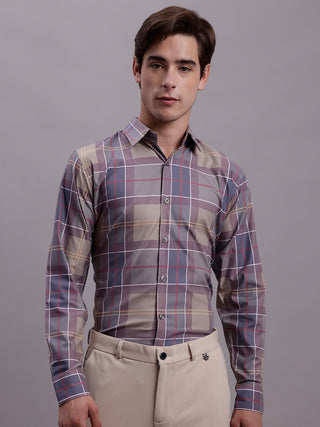 Men's Cotton Blend Checked Formal Shirt