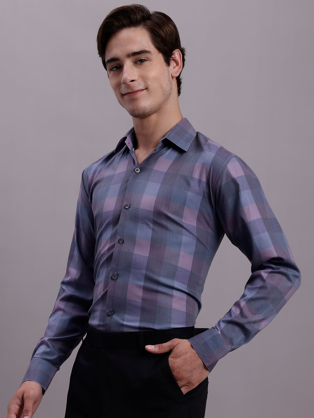 Men's Cotton Blend Checked Formal Shirt