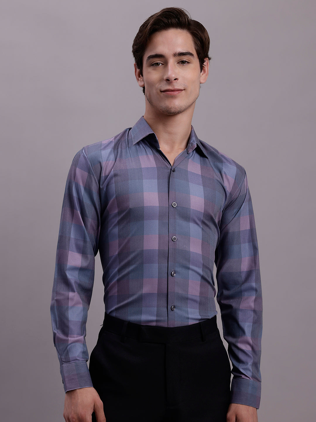 Men's Cotton Blend Checked Formal Shirt