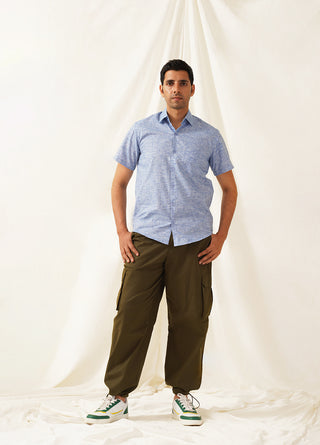 Indian Needle Blue Men's Solid Cotton Half Sleeves Formal Shirt