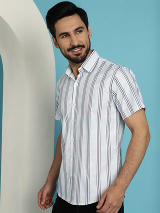 Men's Vertical Striped Half Sleeve Casual Shirt for Mens