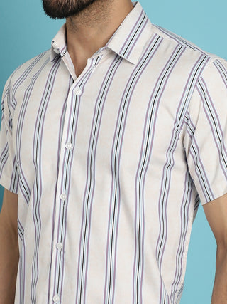 Men's Vertical Striped Half Sleeve Casual Shirt for Mens