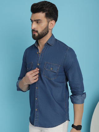 Faded Cotton Denim Casual Shirt