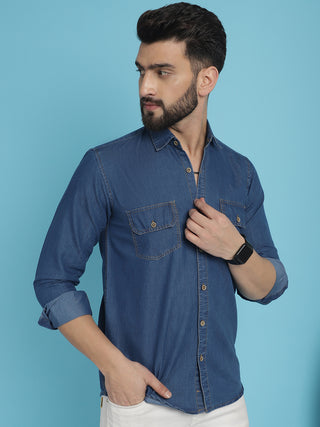 Faded Cotton Denim Casual Shirt