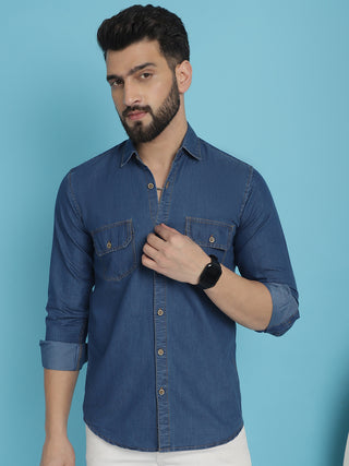 Faded Cotton Denim Casual Shirt