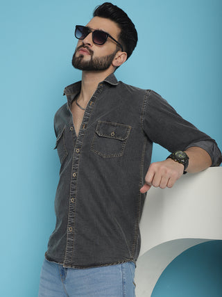 Faded Cotton Denim Casual Shirt