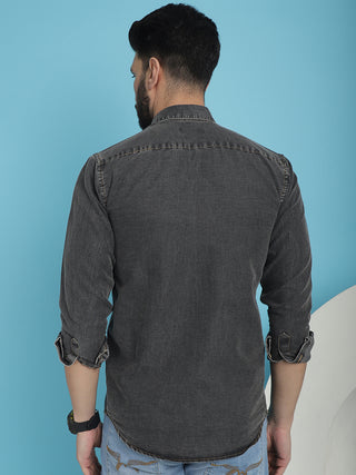 Faded Cotton Denim Casual Shirt