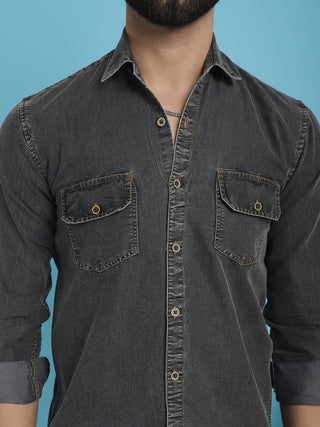 Faded Cotton Denim Casual Shirt