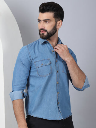 Faded Cotton Denim Casual Shirt