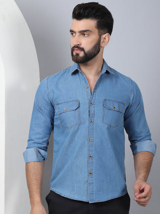 Faded Cotton Denim Casual Shirt