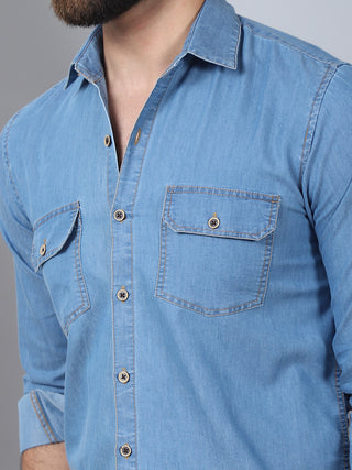 Faded Cotton Denim Casual Shirt