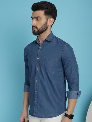 Faded Cotton Denim Casual Shirt for Men