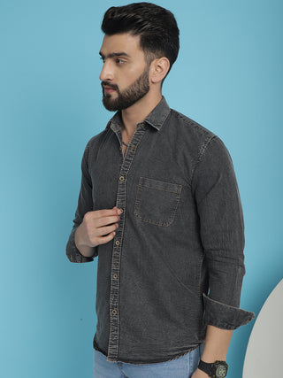 Faded Cotton Denim Casual Shirt for Men