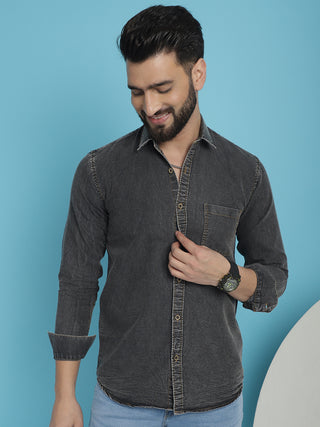 Faded Cotton Denim Casual Shirt for Men