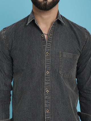 Faded Cotton Denim Casual Shirt for Men