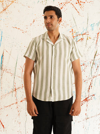 Classic Striped Spread Collar Cotton Curved Casual Shirt