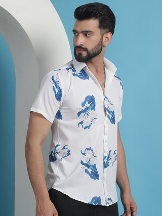 Blue Floral Printed Cotton Casual Shirt