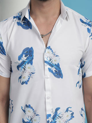 Blue Floral Printed Cotton Casual Shirt