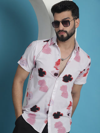 Pink Floral Printed Cotton Casual Shirt
