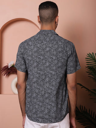 Black Paisley Printed Cotton Casual Shirt