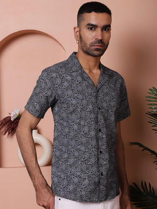 Black Paisley Printed Cotton Casual Shirt