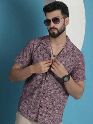 Maroon Paisley Printed Cotton Casual Shirt