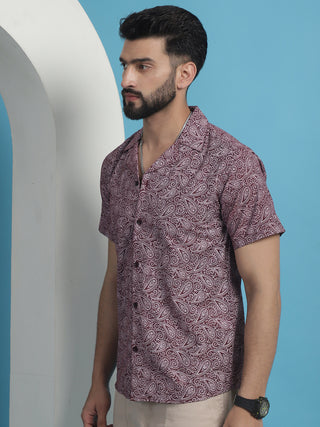 Maroon Paisley Printed Cotton Casual Shirt