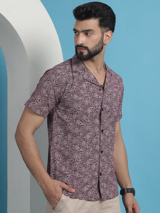 Maroon Paisley Printed Cotton Casual Shirt