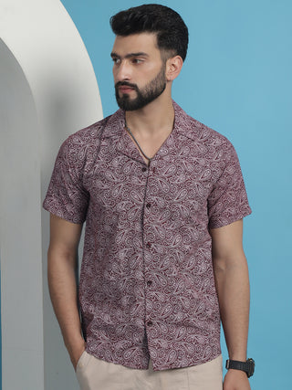 Maroon Paisley Printed Cotton Casual Shirt