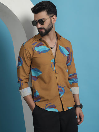 Mustard Floral Printed Cotton Casual Shirt