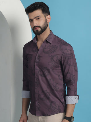 Purple Floral Printed Cotton Casual Shirt