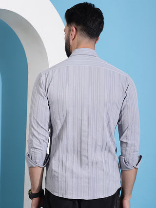 Grey Striped Casual Shirt for Mens.