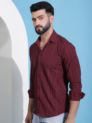Maroon Striped Casual Shirt for Mens.