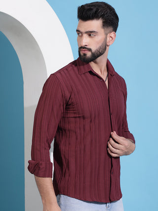 Maroon Striped Casual Shirt for Mens.