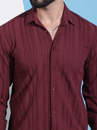 Maroon Striped Casual Shirt for Mens.