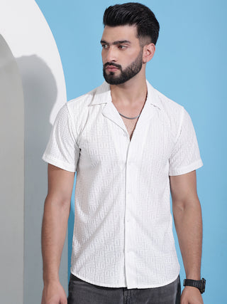Men Embossed Design Cotton Shirt