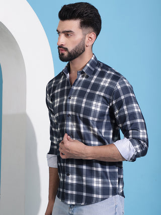 Charcoal Grey Checked Cotton Casual Shirt for Men