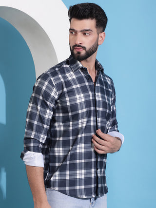 Charcoal Grey Checked Cotton Casual Shirt for Men