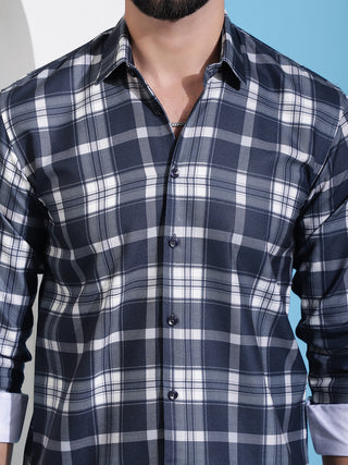 Charcoal Grey Checked Cotton Casual Shirt for Men