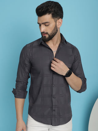 Charcoal Grey Checked Casual Shirt